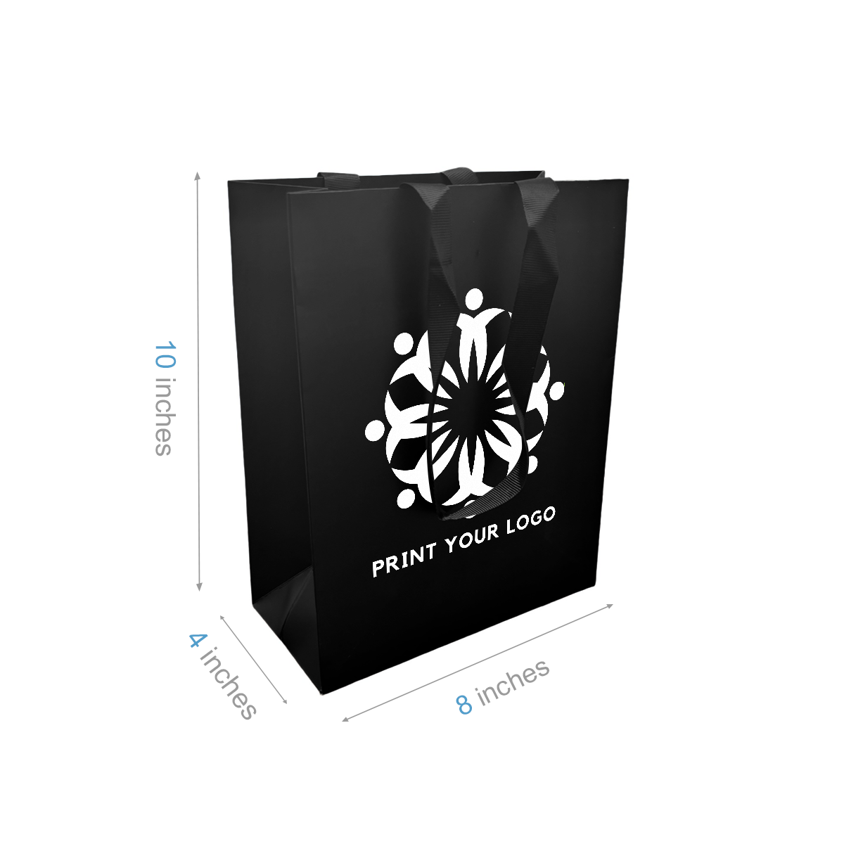 Contour Luxe 8x4x10 Custom Screen Print Laminated Black Bags: 200 bags - $1.39/pc / 1 side print (front)