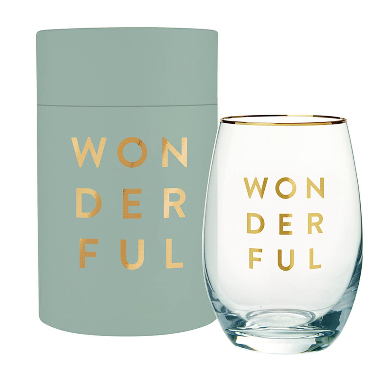 Gold Foil Stemless Wine Glass - Wonderful