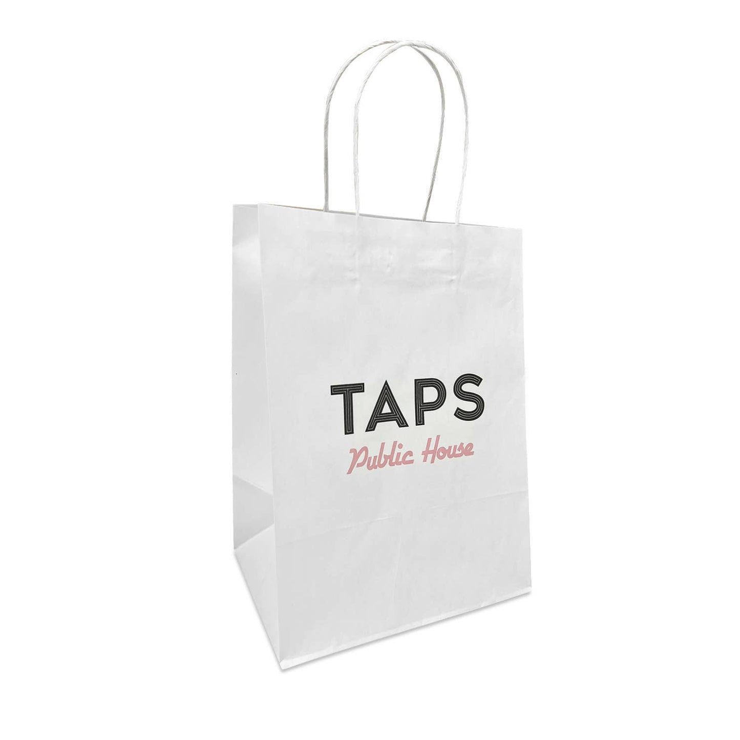 Custom Print Debbie 10x5x13 White Paper Handle Bags: 250 bags - $0.74/pc / 1 side print (front)