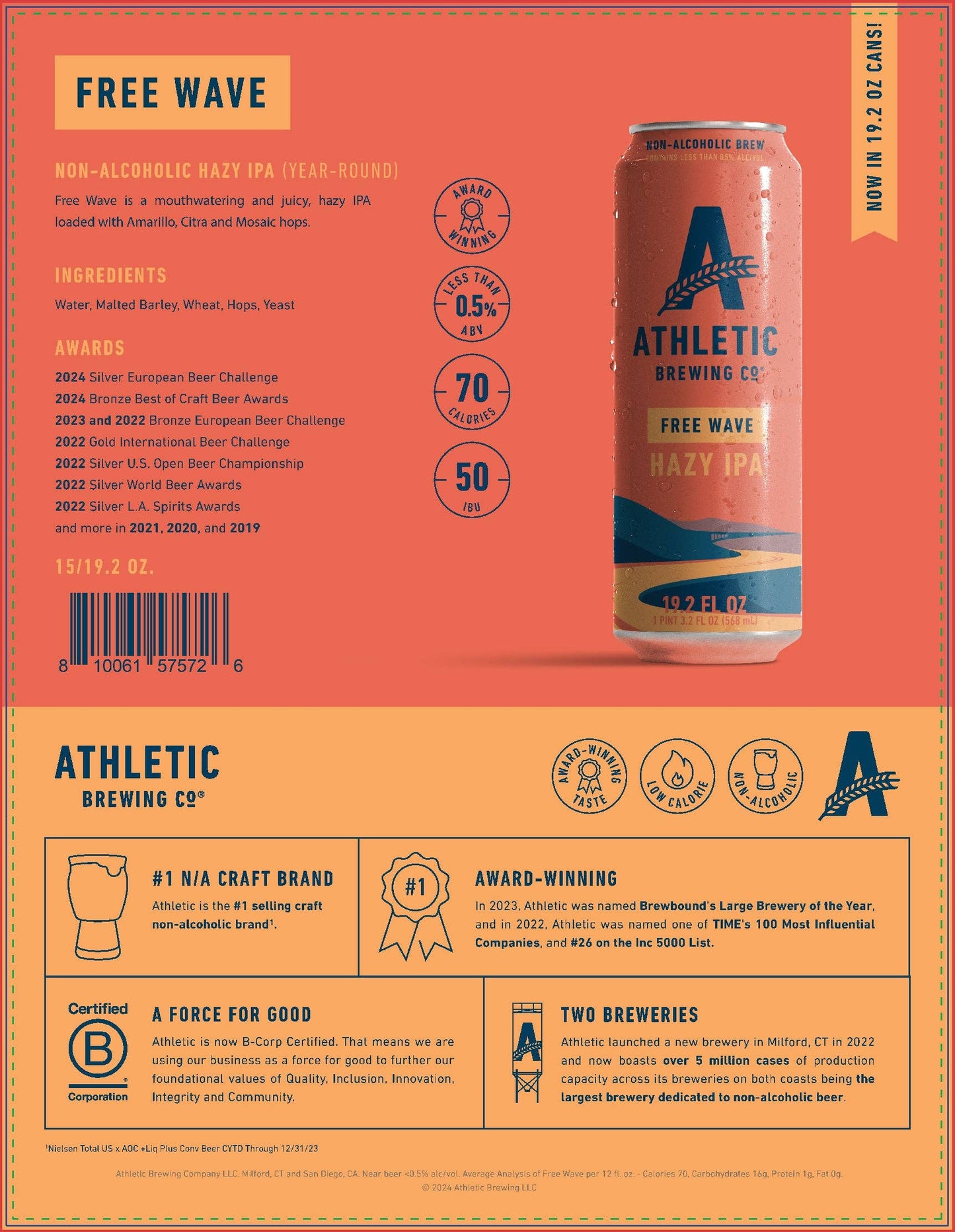 Free Wave Hazy IPA 19.2oz cans (Non-Alcoholic) - 15 Can Case