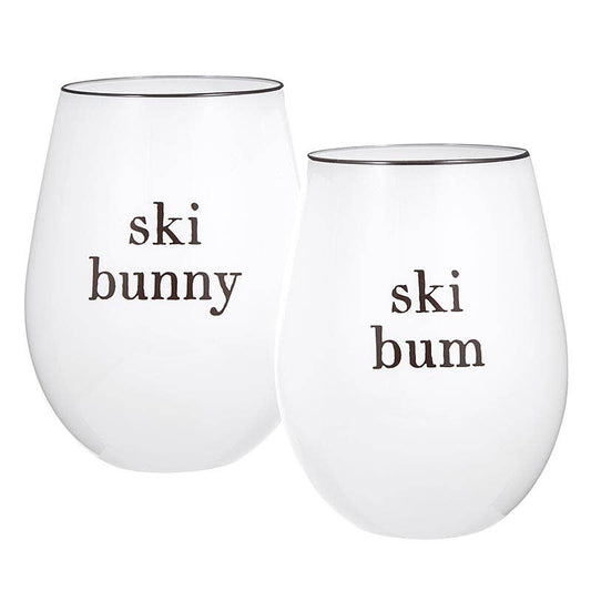 Wine Glasses - Ski Bunny/Ski Bum - Set of 2
