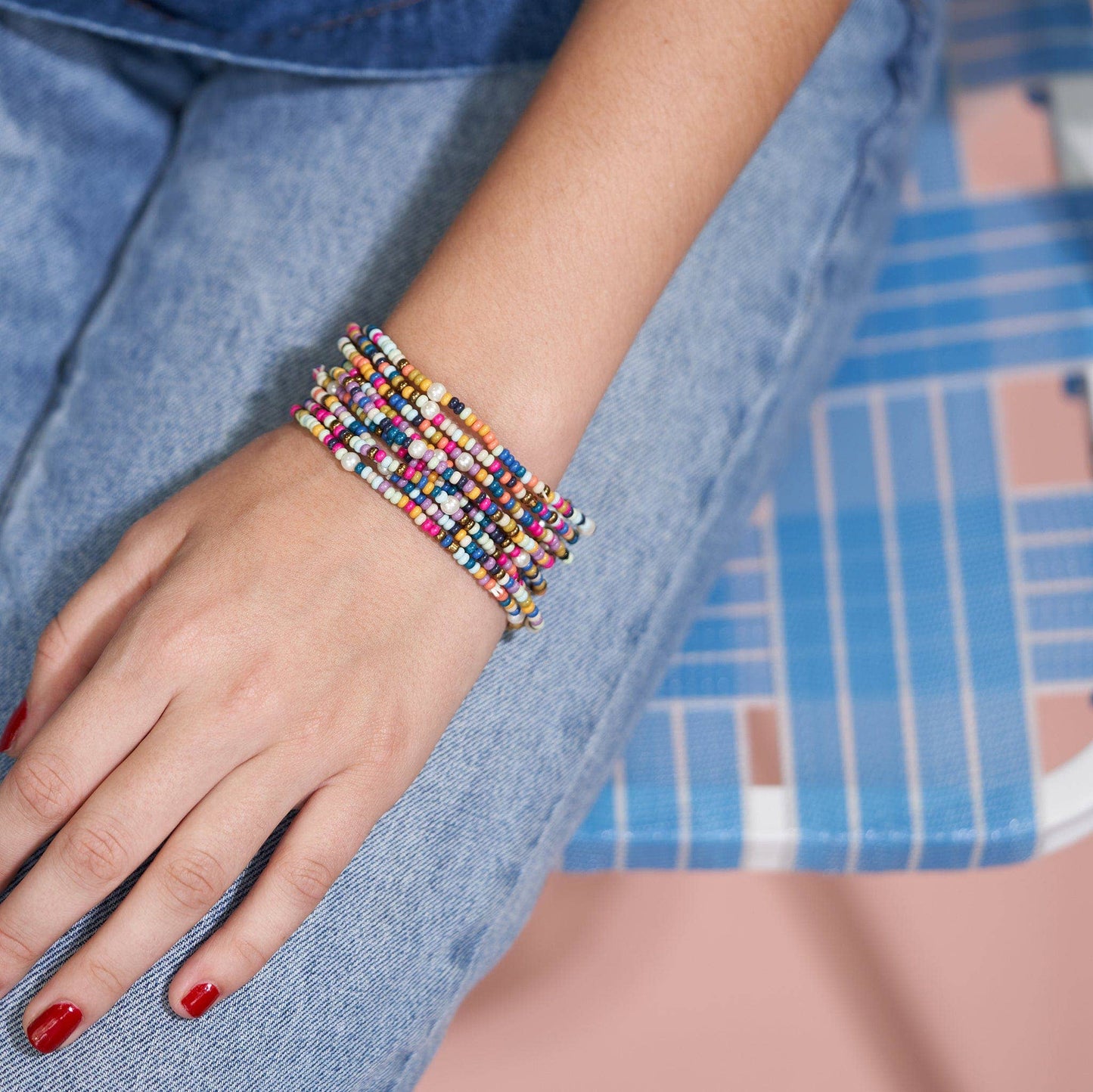 Sage Confetti Beaded Stretch Bracelets