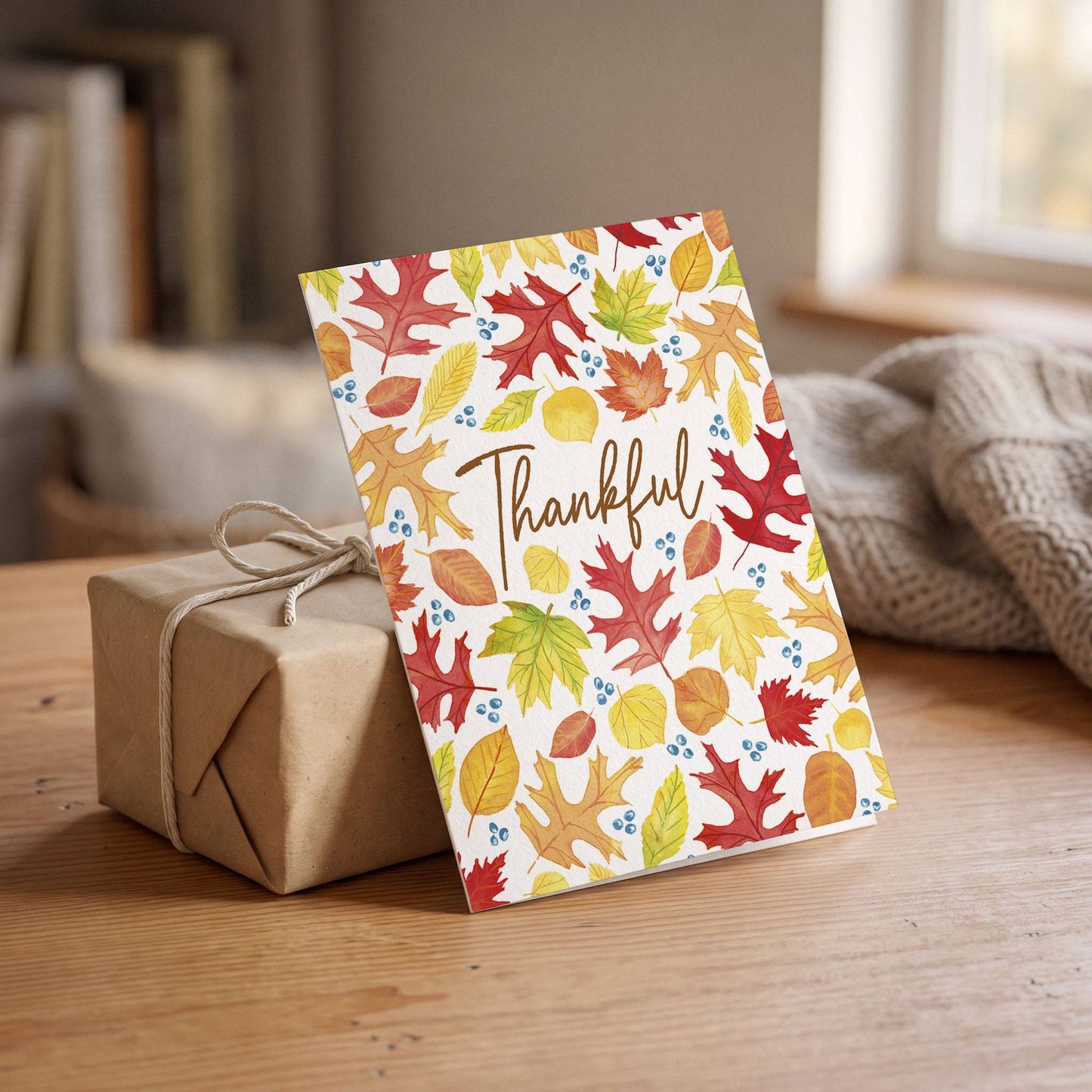 Fall Leaves Watercolor | Thankful, Thank You Greeting Card: Single Card
