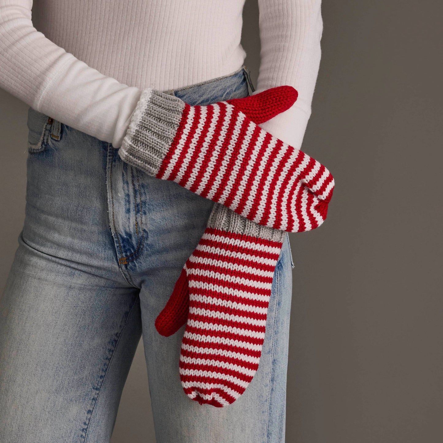 Red & White Striped Knit Mittens