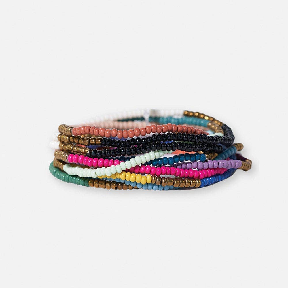 Sage Block Beaded Stretch Bracelets Gold