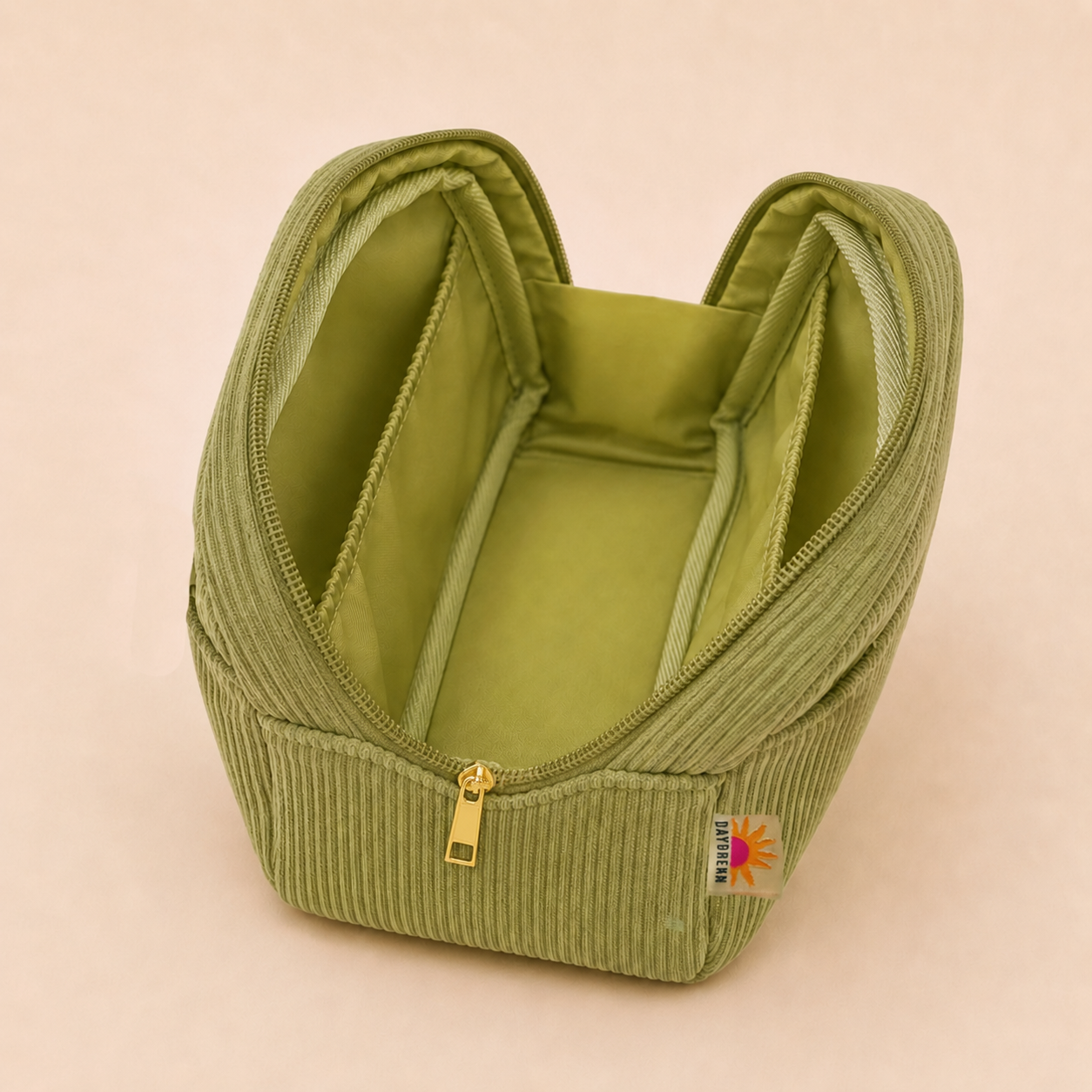 Small cosmetic pouch 7" | Corduroy makeup bag | Olive wave