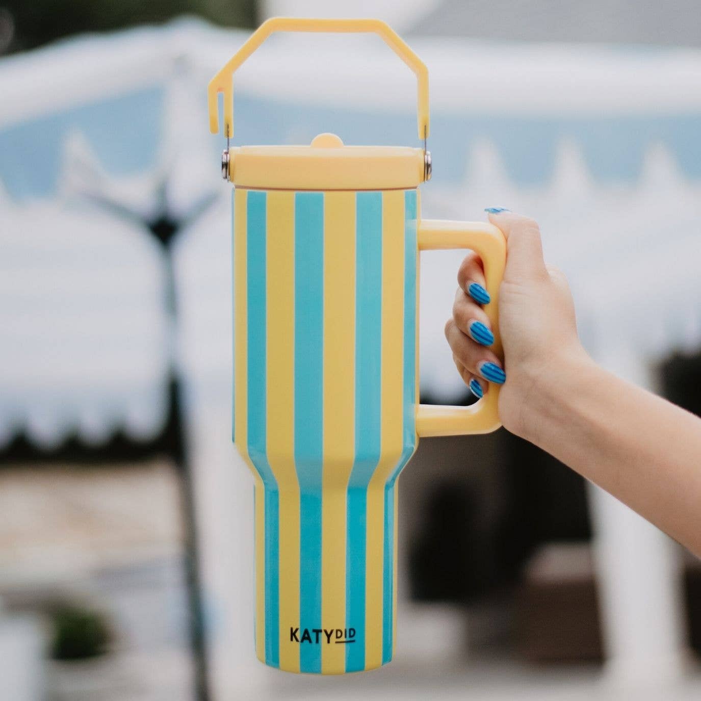 Yellow and Aqua Striped Easter 38 Oz Cabana Jug Tumbler: Yellow and Aqua Stripe