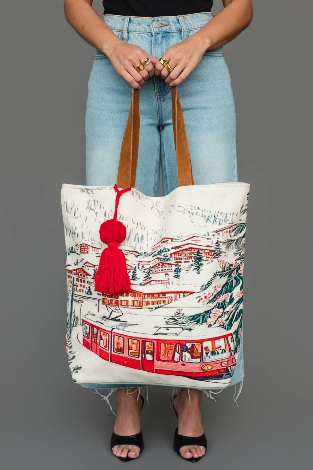 Winter Village Scene Tote