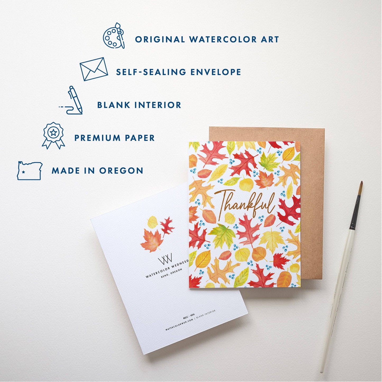 Fall Leaves Watercolor | Thankful, Thank You Greeting Card: Single Card