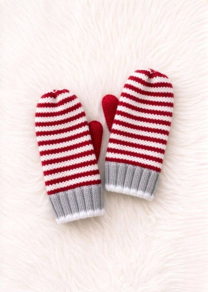 Red & White Striped Knit Mittens