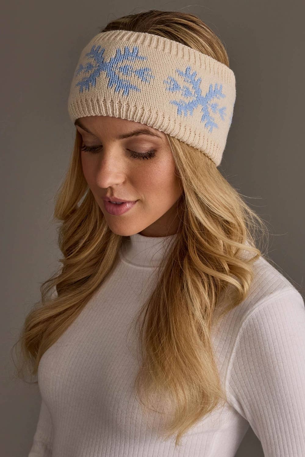Beige & Lt. Blue Snowflake Knit Headband