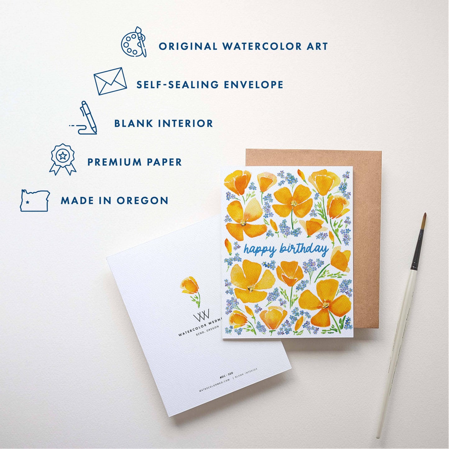 Wildflower Birthday Card |  Floral Poppy Happy Birthday Card