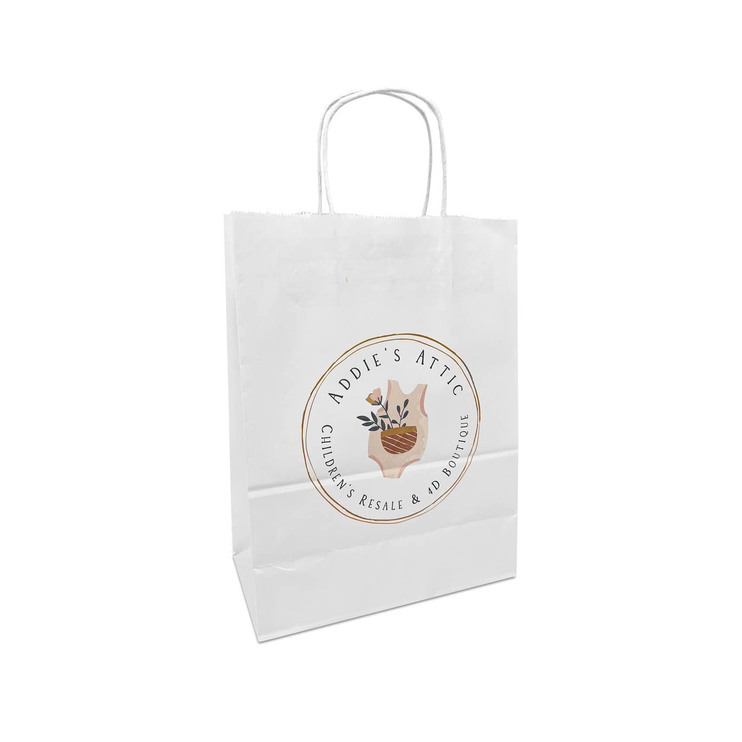 Custom Print Gem 5.3x3.5x8.5 inches White Paper Bags: 250 bags / 1 side print (front)