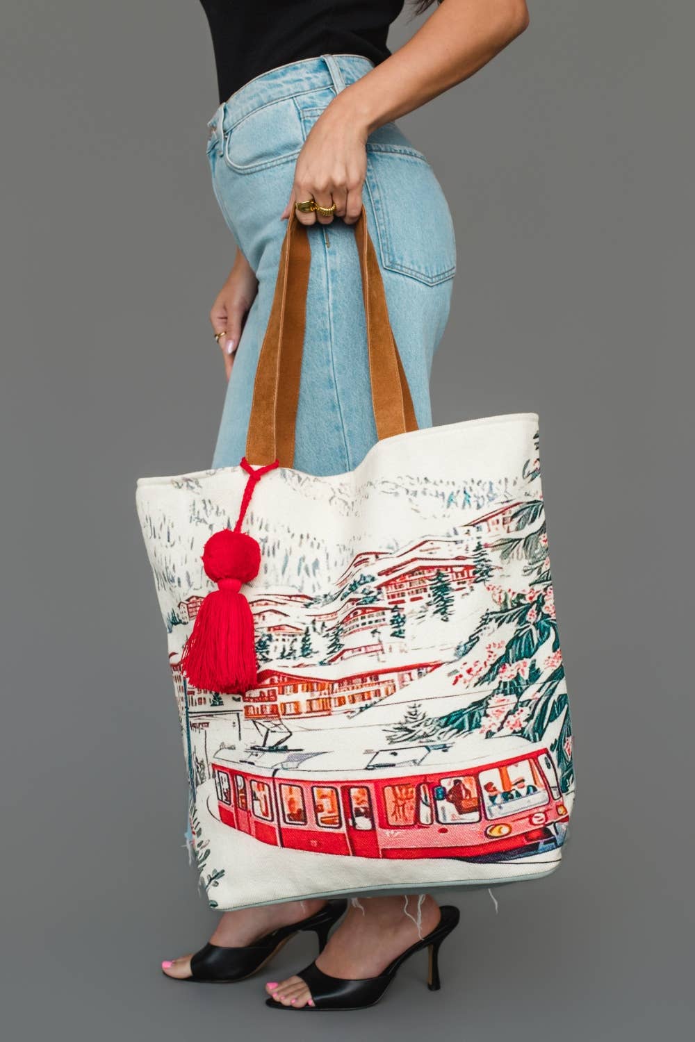 Winter Village Scene Tote