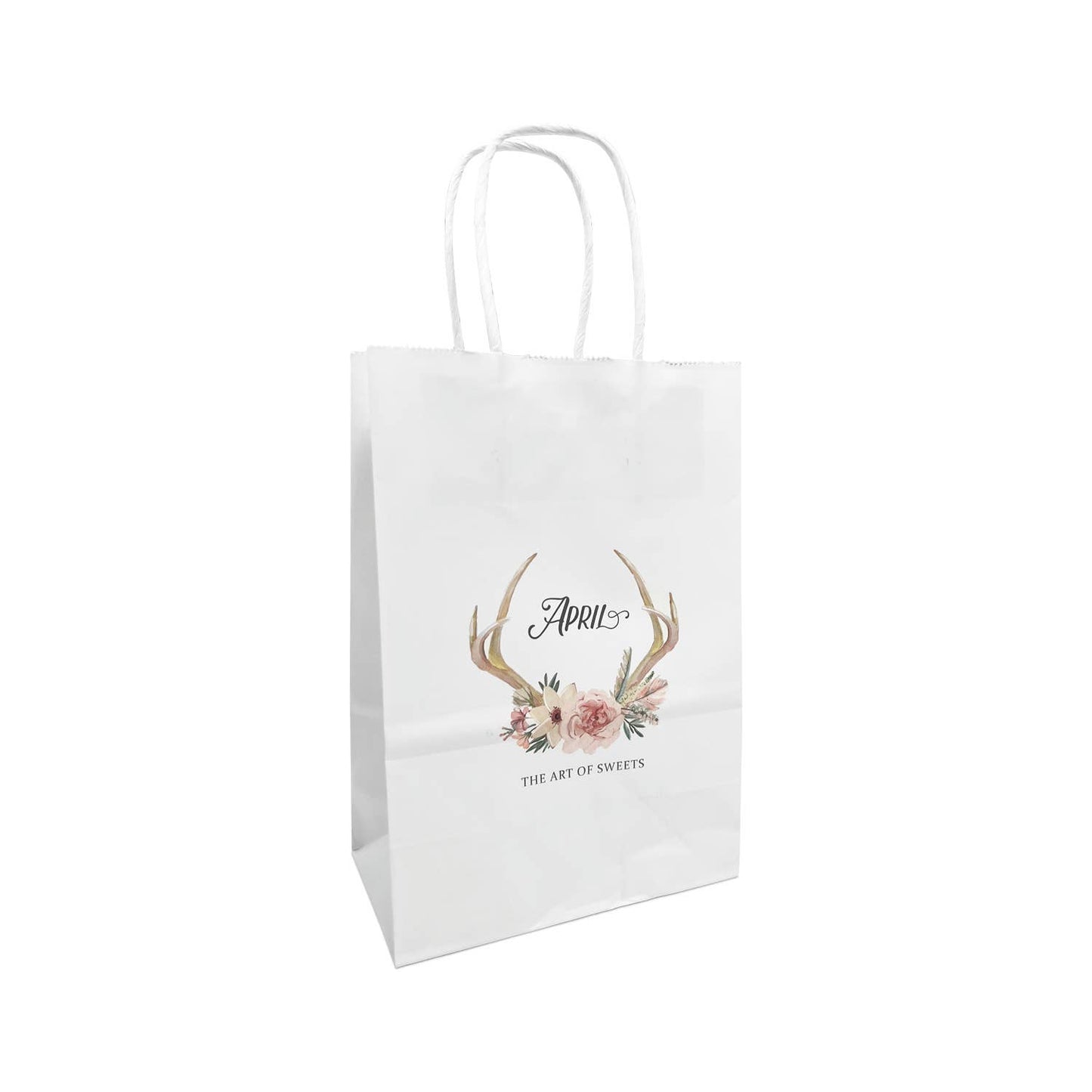 Custom Print Gem 5.3x3.5x8.5 inches White Paper Bags: 250 bags / 1 side print (front)