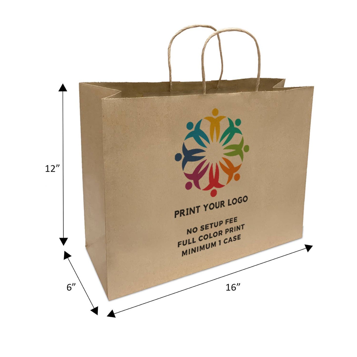 Custom Print Vogue 16x6x12 Kraft Paper Bag Twisted Handle: 250 bags - $0.82/pc / 1 side print (front)