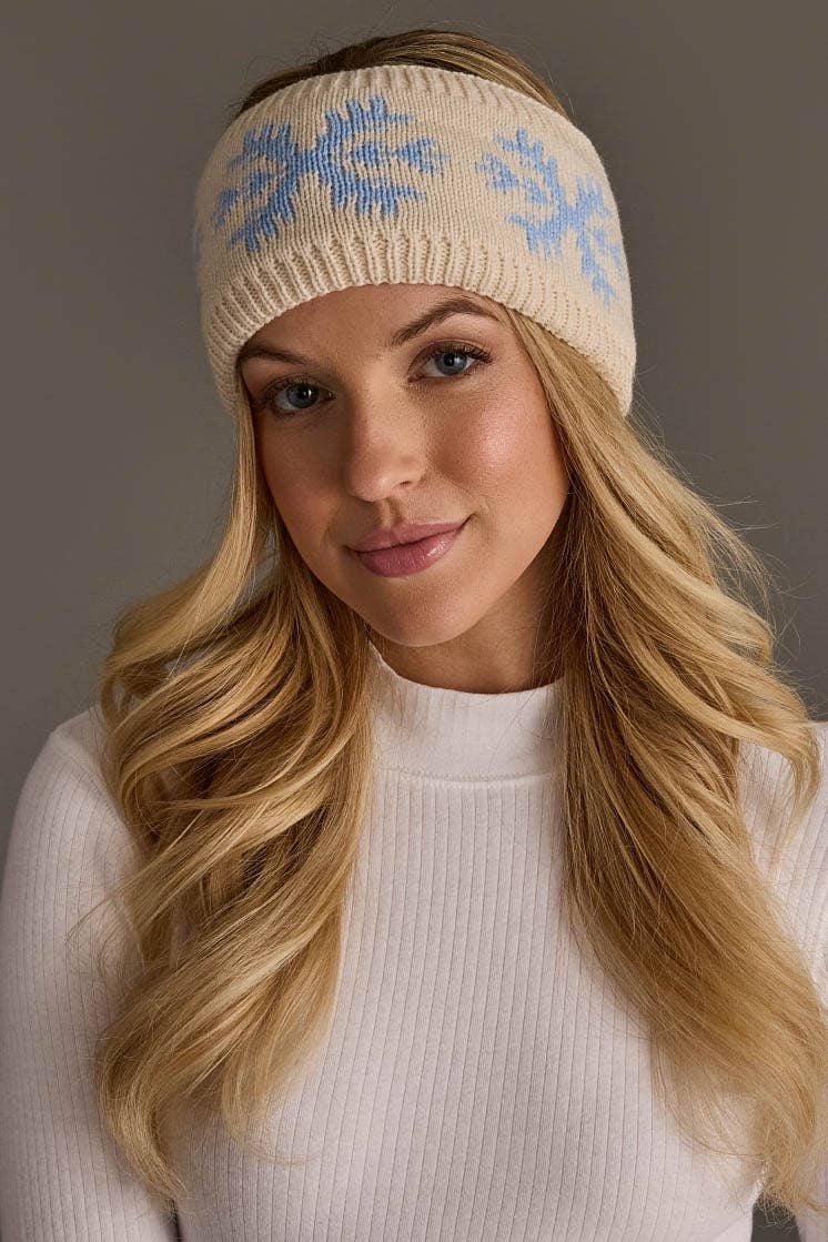 Beige & Lt. Blue Snowflake Knit Headband