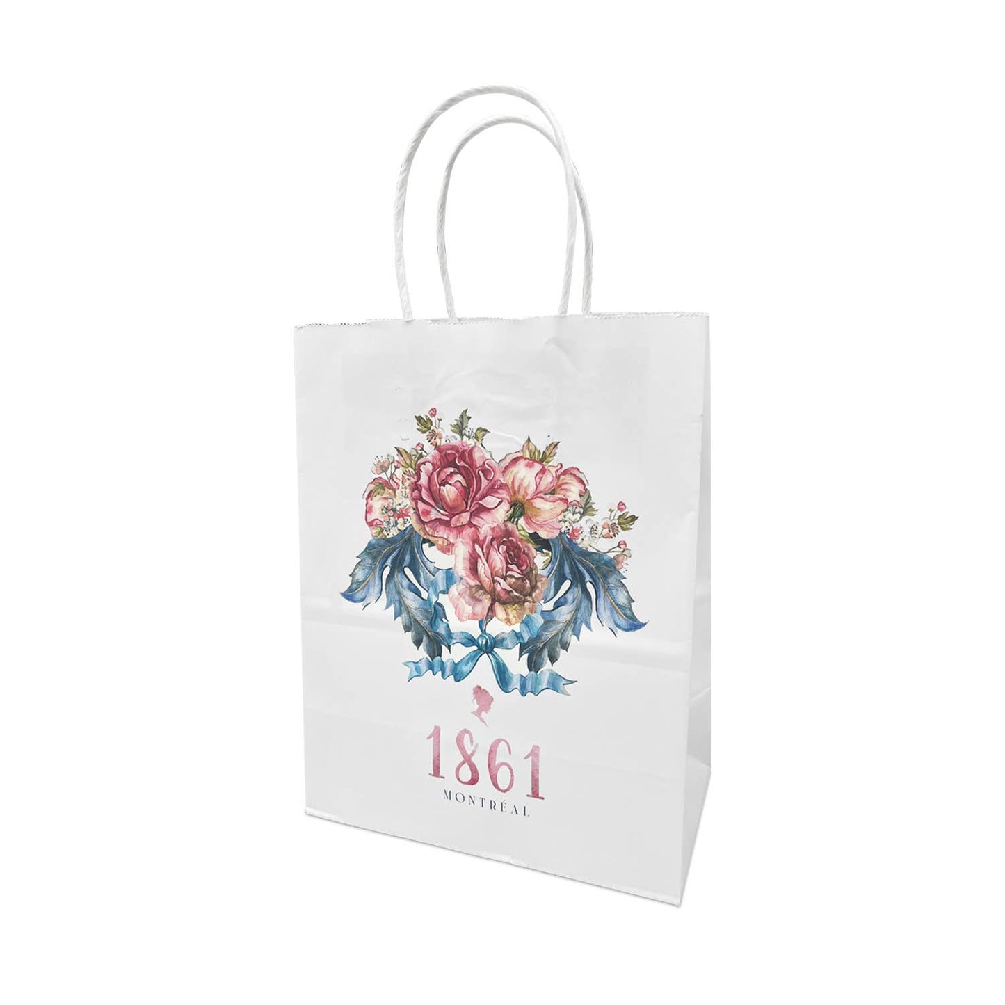 Custom Print Cub 8x4.75x10.25 White Paper Bags: 250 bags - $0.67/pc / 1 side print (front)