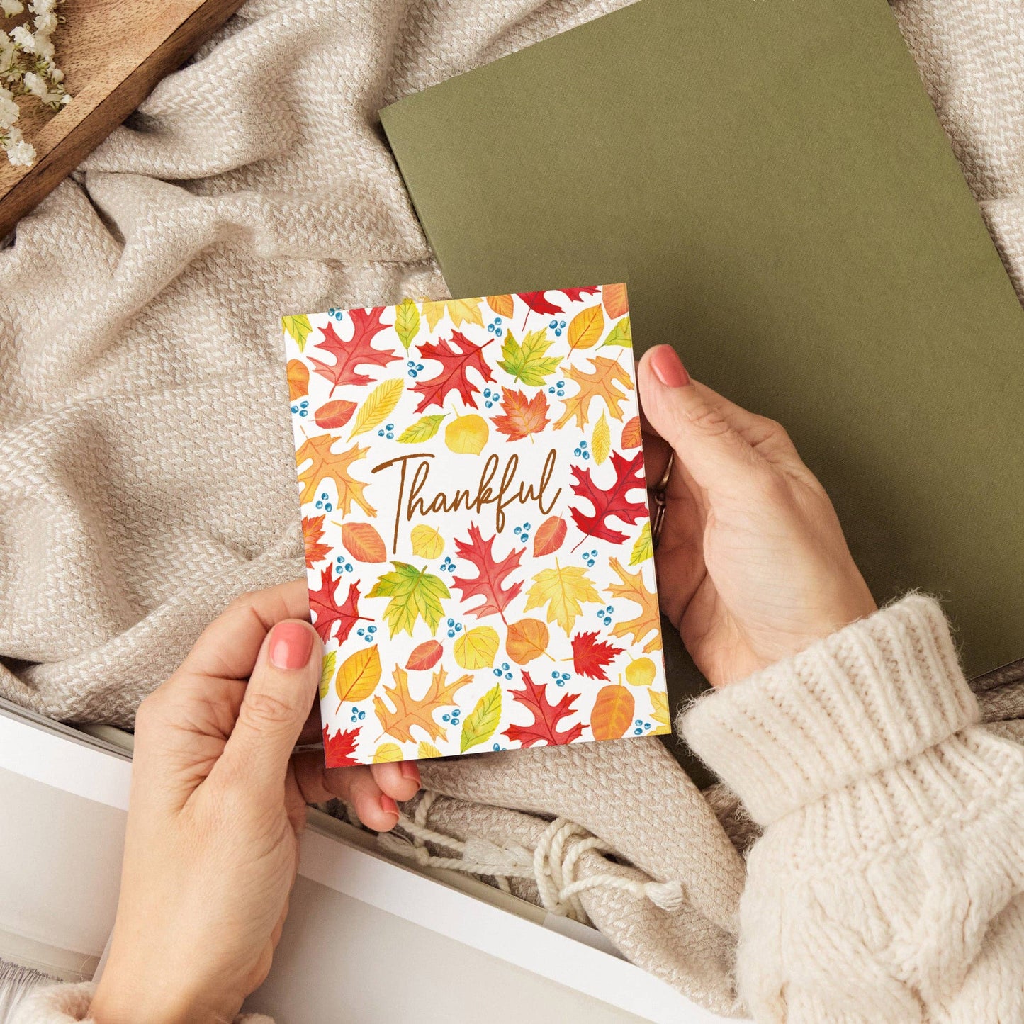 Fall Leaves Watercolor | Thankful, Thank You Greeting Card: Single Card