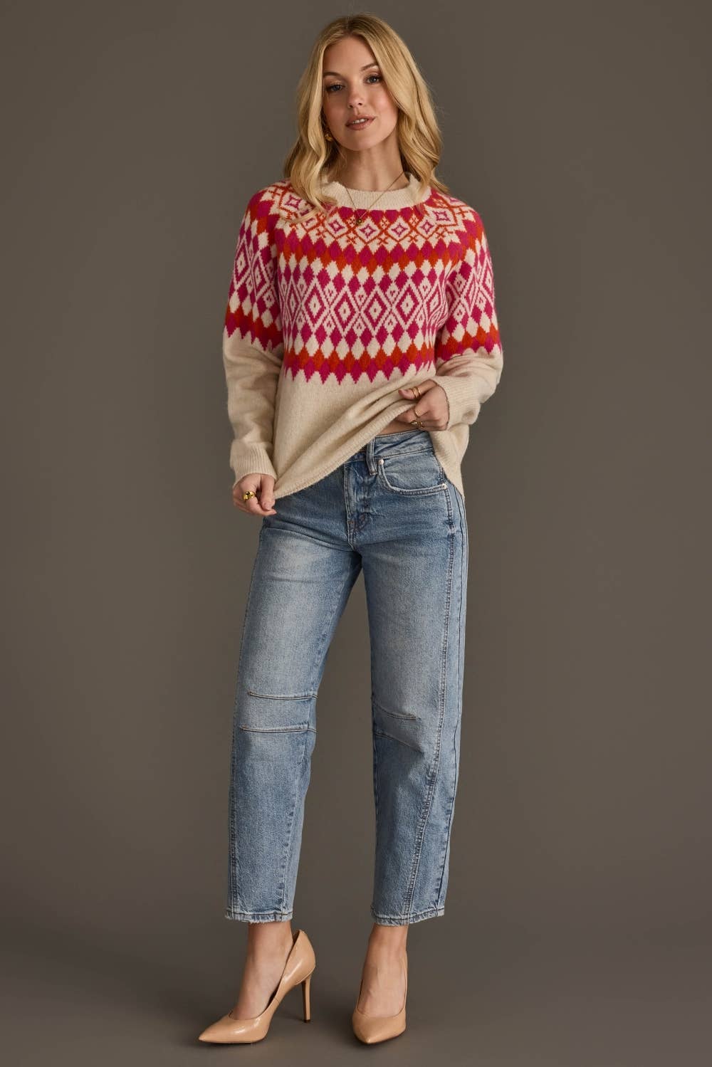 Cream, Pink & Orange Fair Isle Sweater