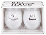 Wine Glasses - Ski Bunny/Ski Bum - Set of 2
