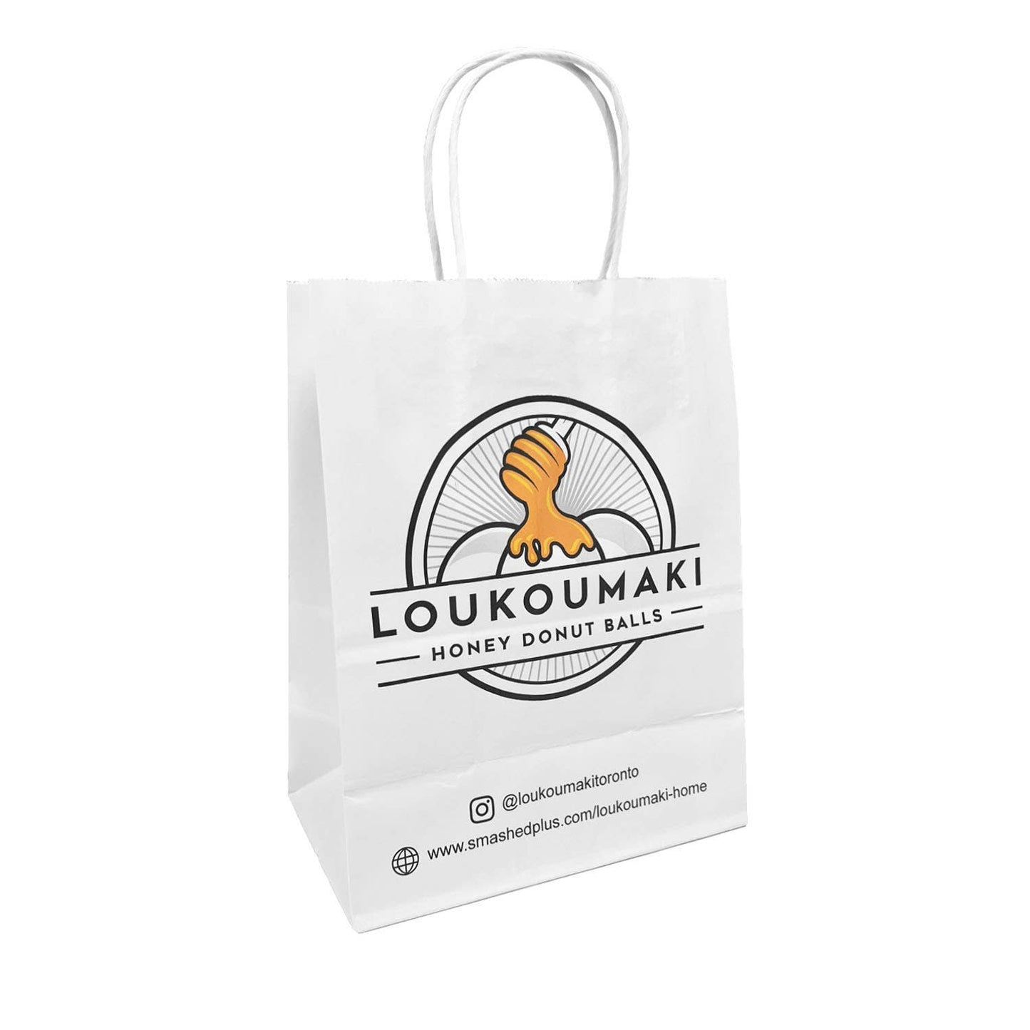 Custom Print Cub 8x4.75x10.25 White Paper Bags: 250 bags - $0.67/pc / 1 side print (front)