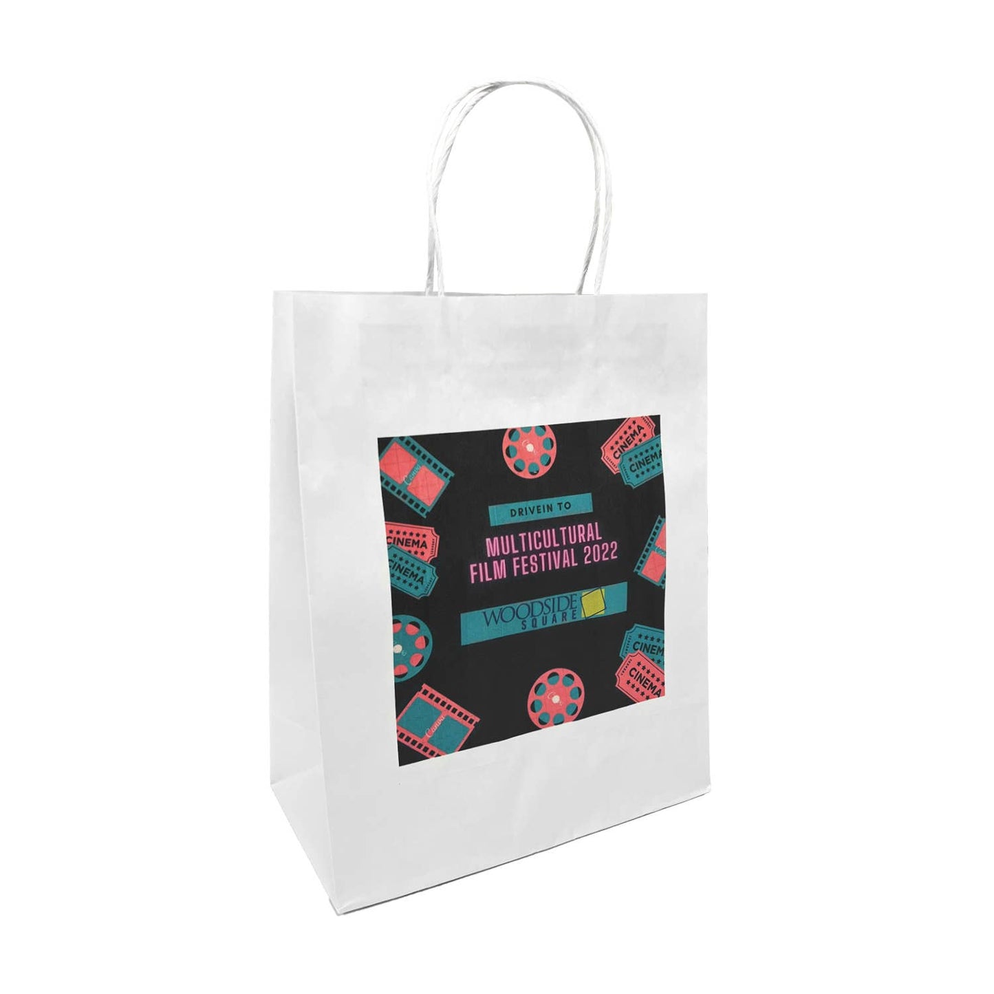 Custom Print Cub 8x4.75x10.25 White Paper Bags: 250 bags - $0.67/pc / 1 side print (front)