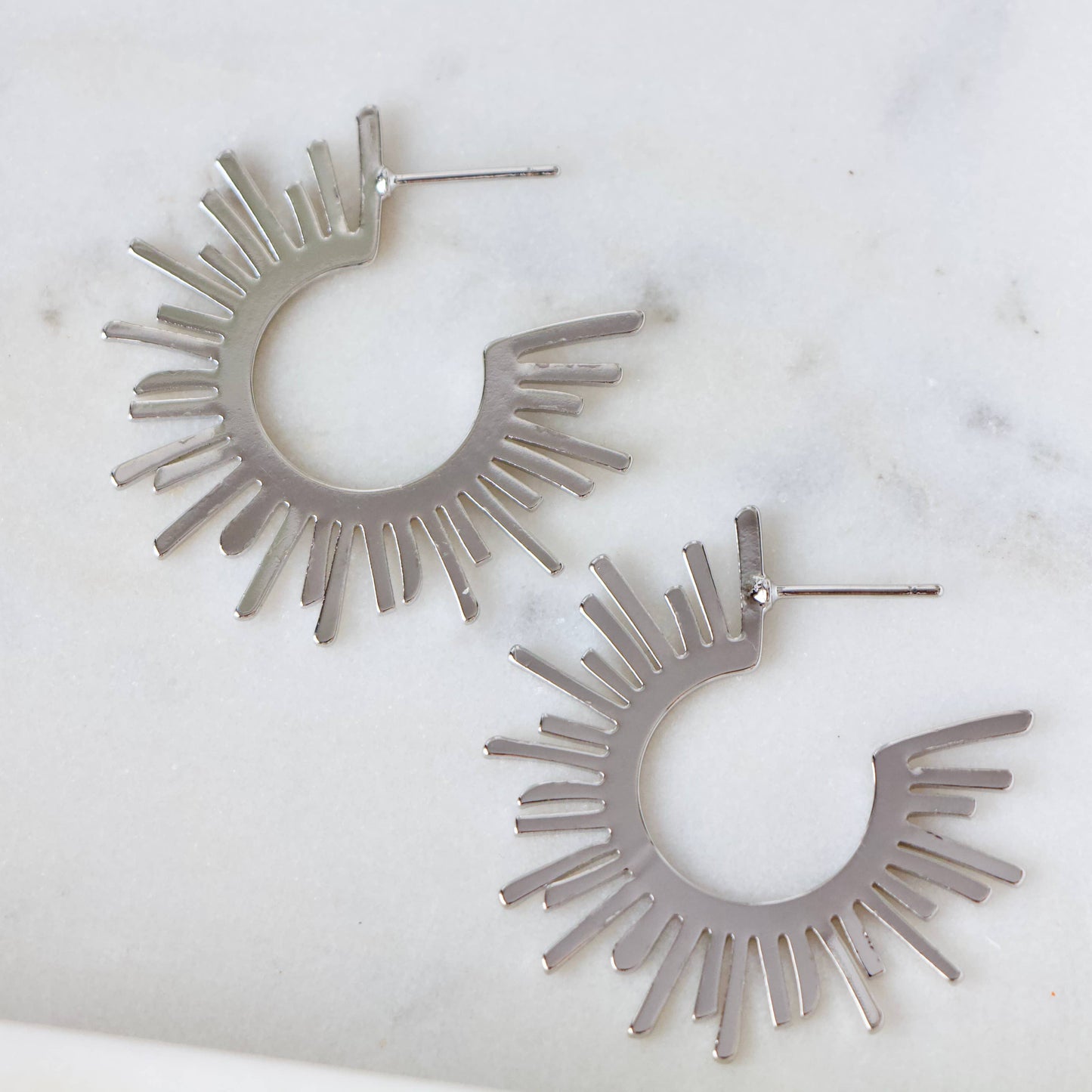 Sun Hoop Earrings - Gold and Silver: Yellow Gold