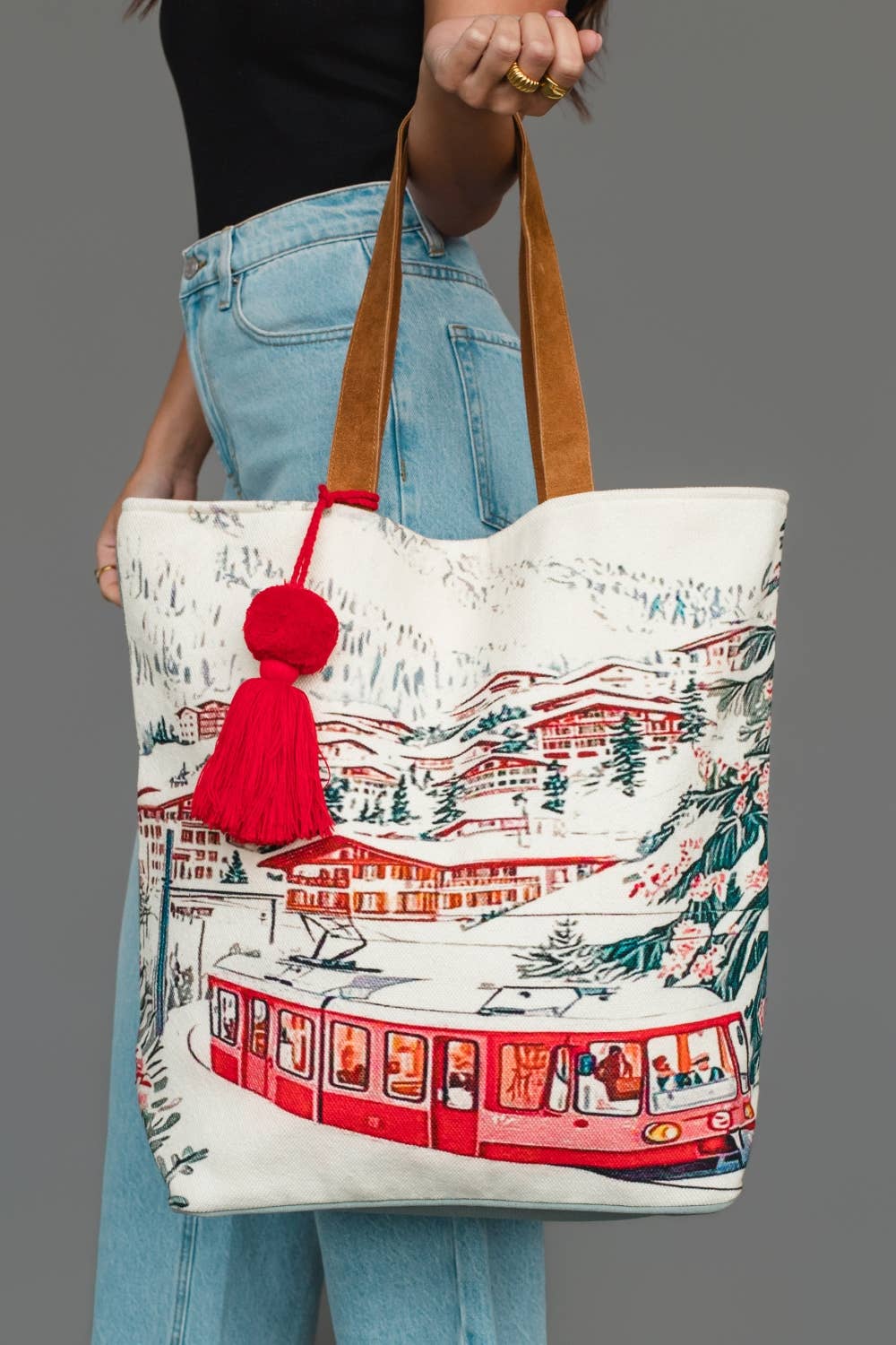 Winter Village Scene Tote