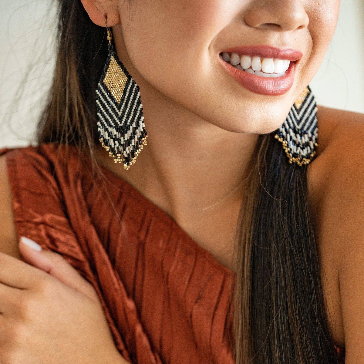 Dottie Diamond Beaded Fringe Earrings