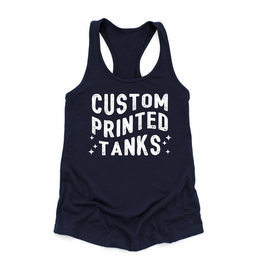 One Side Custom Printed Tank Tops With Your Logo Or Artwork: Navy / L