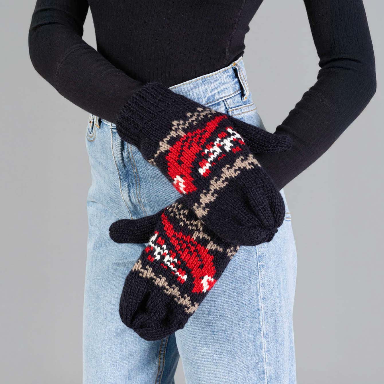 Black Cardinal Pattern Mittens