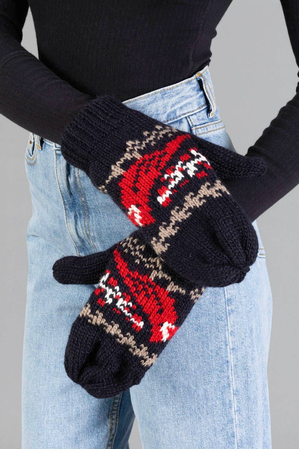 Black Cardinal Pattern Mittens