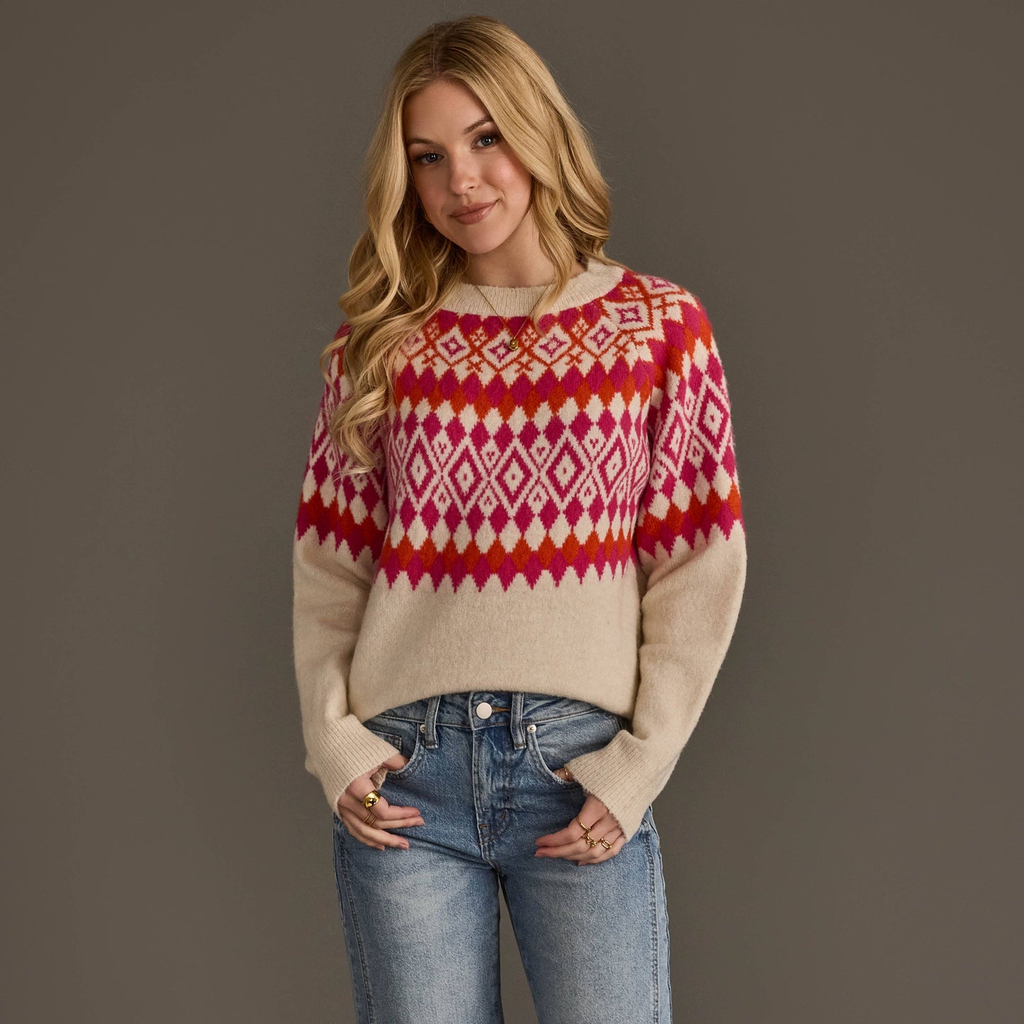 Cream, Pink & Orange Fair Isle Sweater